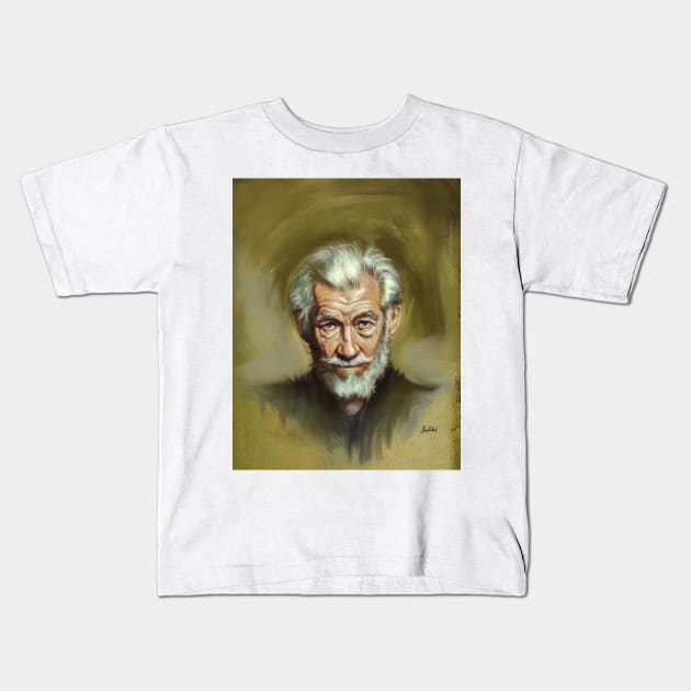 Ian McKellen portrait Kids T-Shirt by Artofokan